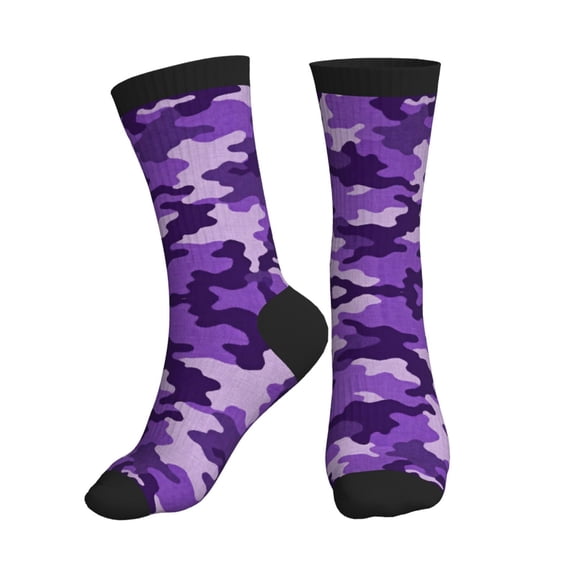 Mens Crew Socks Womens Purple Camouflage Workout Training Athletic Socks