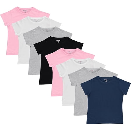 Pink Angel Girls' Tees, 8-Pack 100% Cotton Plain Solid Color Girls Tee Shirt