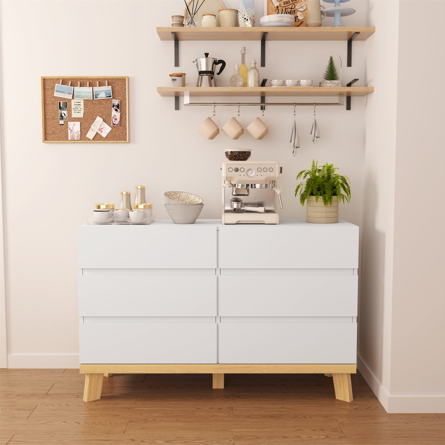 Kadyn 47.24"6-Drawers MDF Chest of Drawers, Nursery Double Dresser for Living Room, White Sideboard Storage Cabinet