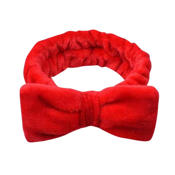 Skincare SPA Headband Washing Face Makeup Headbands with Cute Bow Elastic Plush Soft Headband for Skincare Facial Mask Showers 1 PC Red One Size