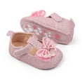 thumbnail image 6 of Baby Mary Jane Flats for Little Girls with Bowknot Cotton Anti Skid Sole Infant First Walker Princess Dress Crib Wedding Shoes Footwear (0-3 Months, Pink), 6 of 8