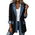 thumbnail image 3 of Hsovts Women's Denim Cardigan Trimmed Blazer Patchwork Corduroy Collared Jackets Winter Fall Long Sleeve Denim Cuffs Button Down Loose Casual Shacket Black M, 3 of 11
