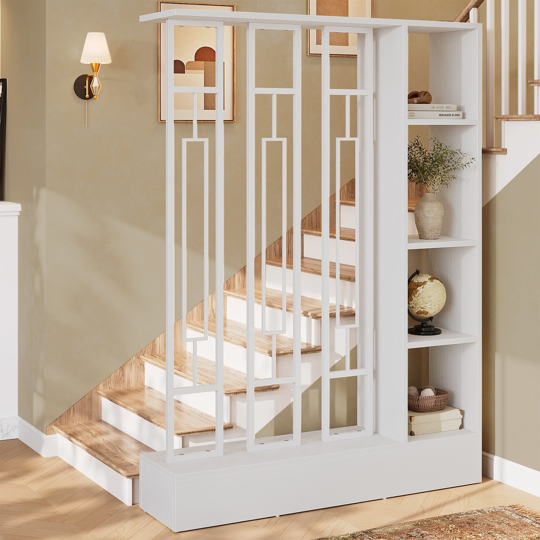 Finmind Wall Room Divider with Display Shelves, 70.9 inch Modern Freestanding Room Divider with Sturdy Base for Home & Office, White