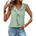 thumbnail image 2 of Camiseta sin mangas Gaharu de gasa verde lima con cuello en V para mujer, 2 of 7
