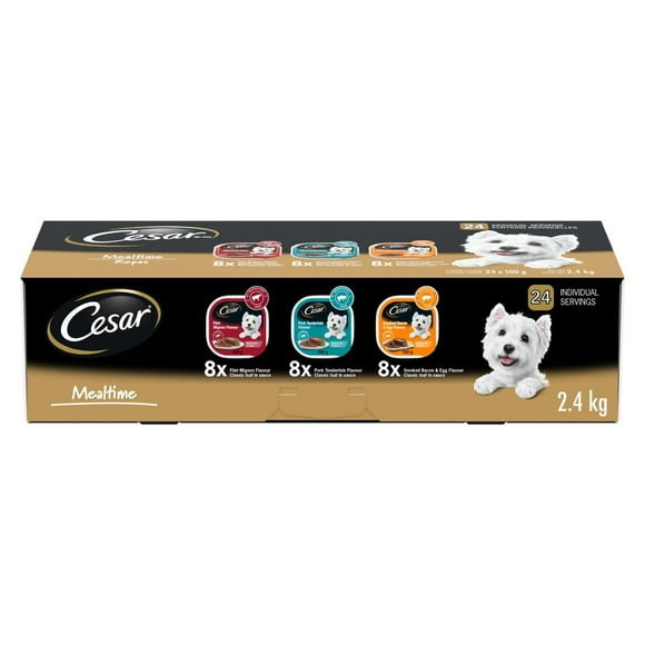 Cesar Adult Classic Loaf In Sauce Mealtime Variety Pack Soft Wet Dog Food, 24x100g