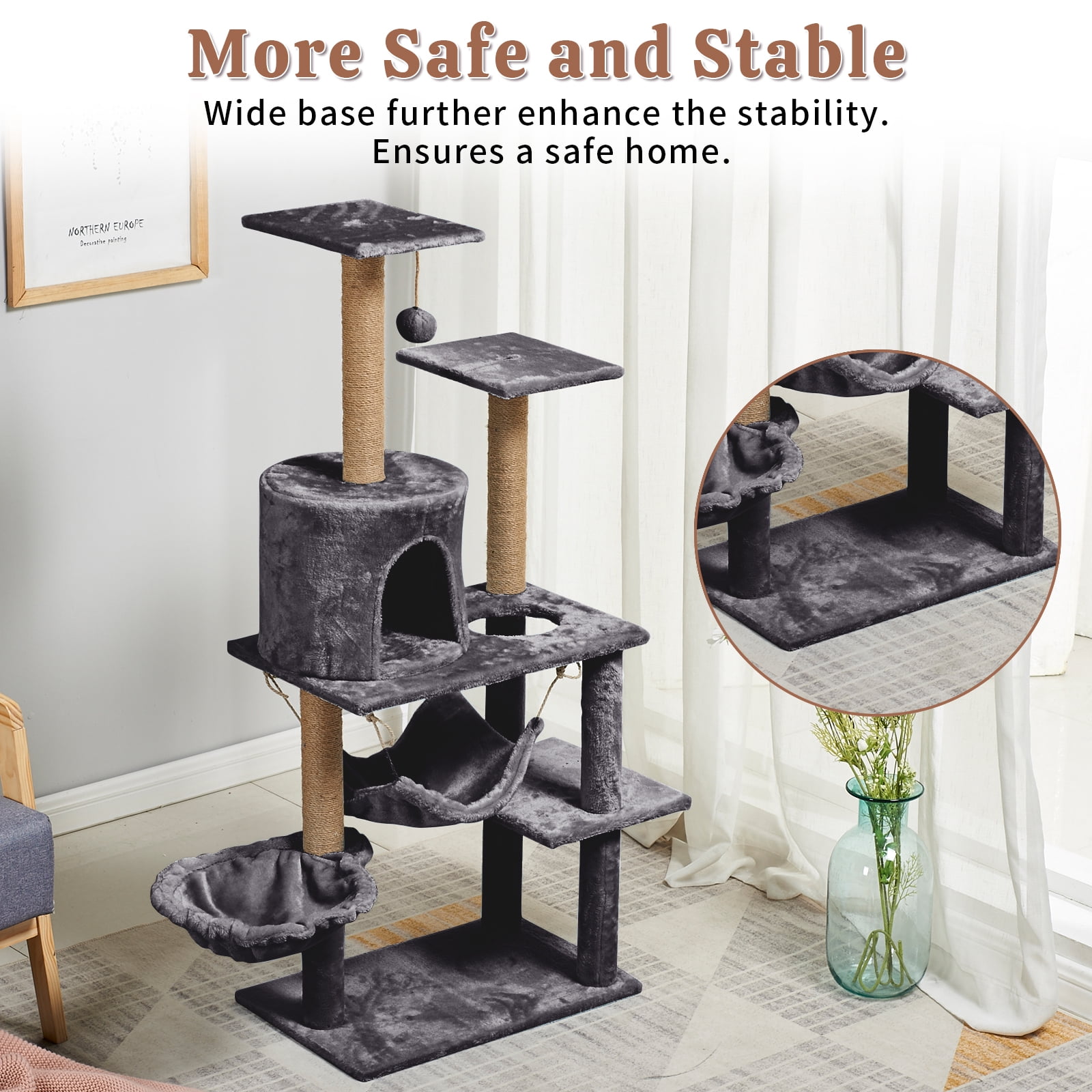 ZephyPaws 52" Tall Cat Tree Tower Condo with Sisal Scratching Post and Perch,Dark Gray