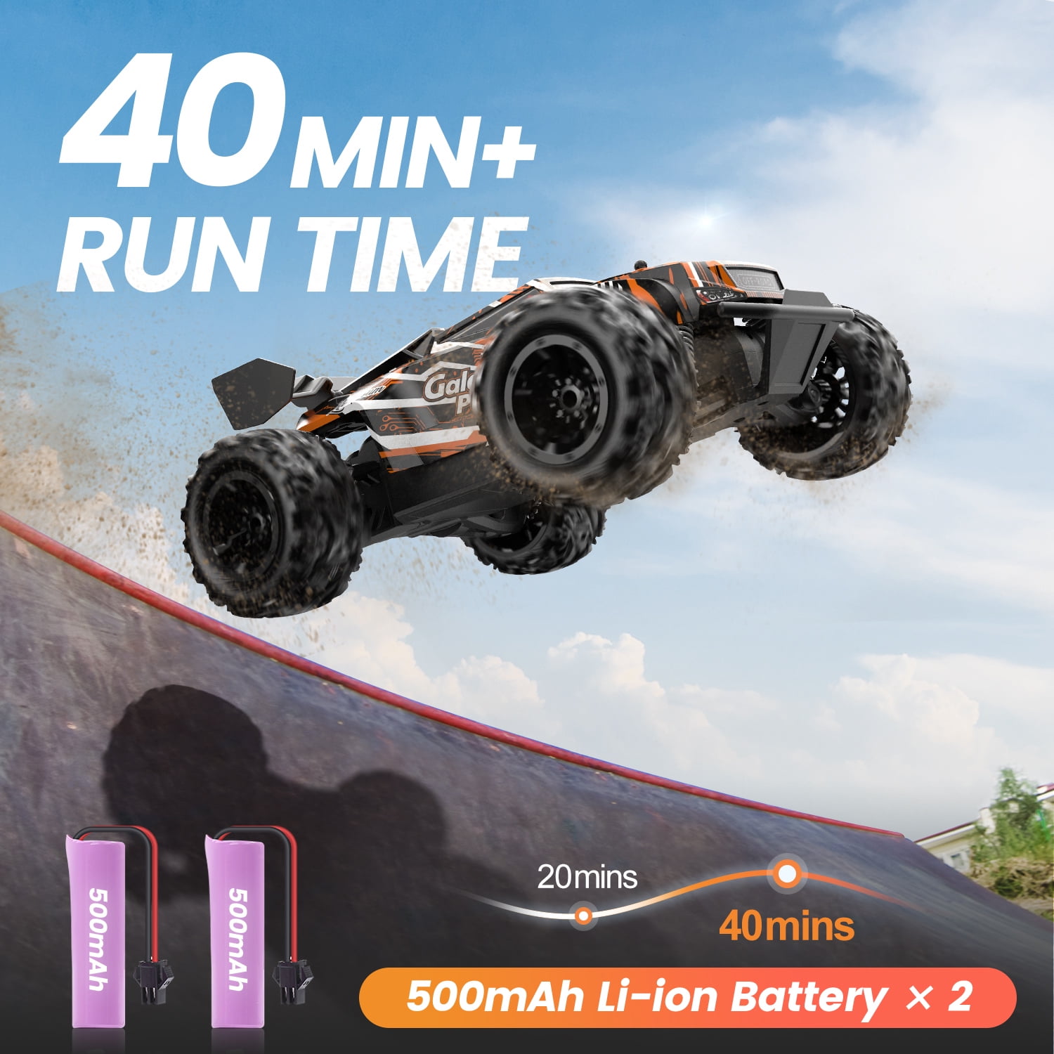 JoyStone Remote Control Car, 1:18 Remote Control Monster Truck All-Terrain 2.4GHz RC Cars W/ 2 Batteries for Kids Toys Gift, Black & Orange