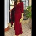 thumbnail image 4 of Vestidos de Cóctel de Sirena para Otoño e Invierno para Mujer, Larga, Escote en V, Ajustados, Maxivestido Fruncido en la Cintura. Vino Tinto XL, 4 of 9