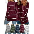 thumbnail image 6 of Gustave Women Casual Stripe Print T Shirt Long Sleeve Crew Neck Blouse Loose Tunic Sweatshirt Side Split Pullover Tops (Wine Red, XL), 6 of 6