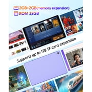 Android Tablet, 10 inch Android 14 Tablet, Quad-core CPU, RAM 4GB(2G+2G), ROM 32GB (Up to 1TB), 800x1280 IPS, WiFi 6, 2MP+2MP, 6000mAh, Purple