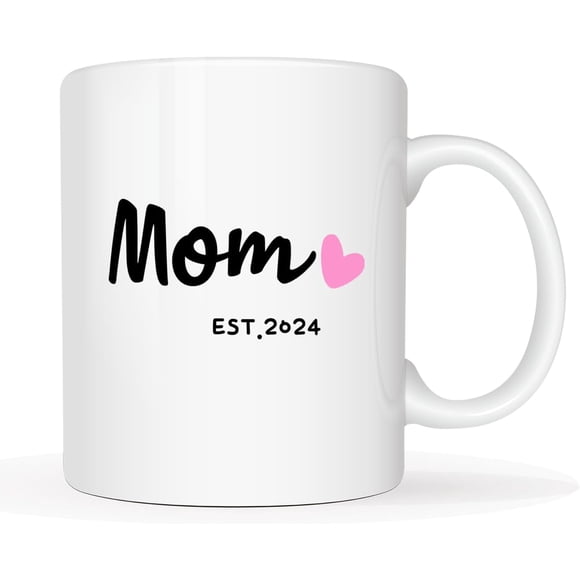 Mom Est 2024 Coffee Mug, Mother''s Day New Mom Gifts for Women Her, First Time Moms Cup, White 11 Oz