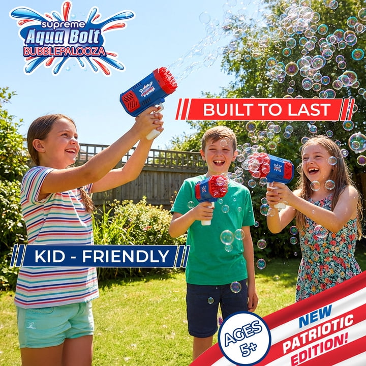 Supreme Aqua Bolt Bubblepalooza, Automatic Bubble Blowing Gun Toy for Kids with LEDs