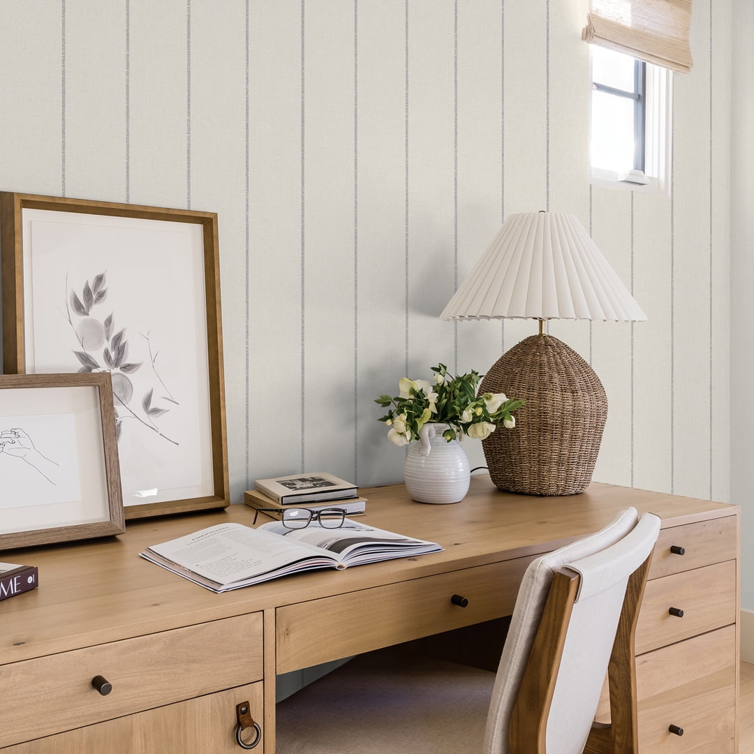 Tempaper x Pure Salt Textured Navy Bursa Stripe Removable Peel and Stick Wallpaper, 20.5 in X 16.5 ft