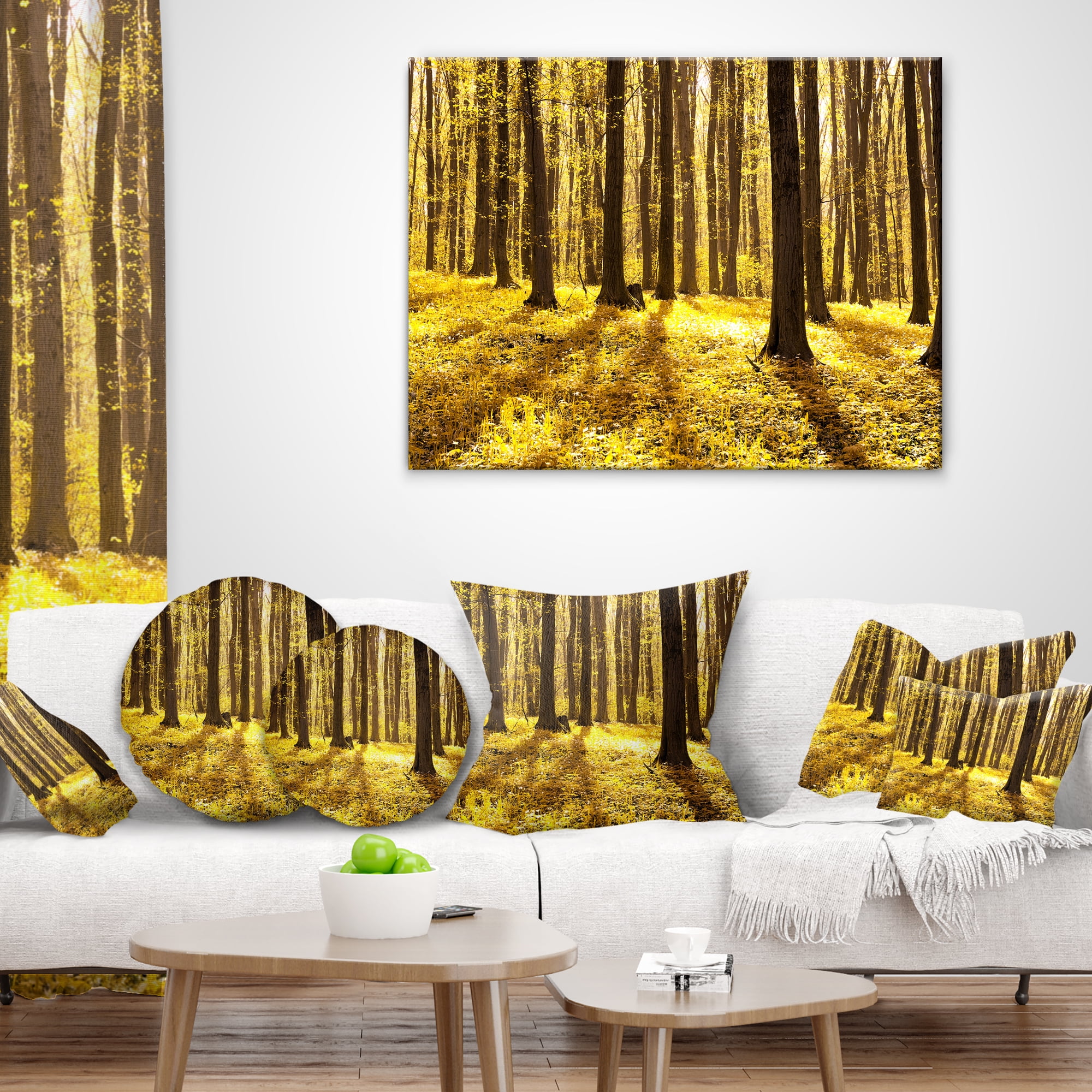 Designart Bright Green Forest at Sunset - Modern Forest Throw Pillow - 12x20