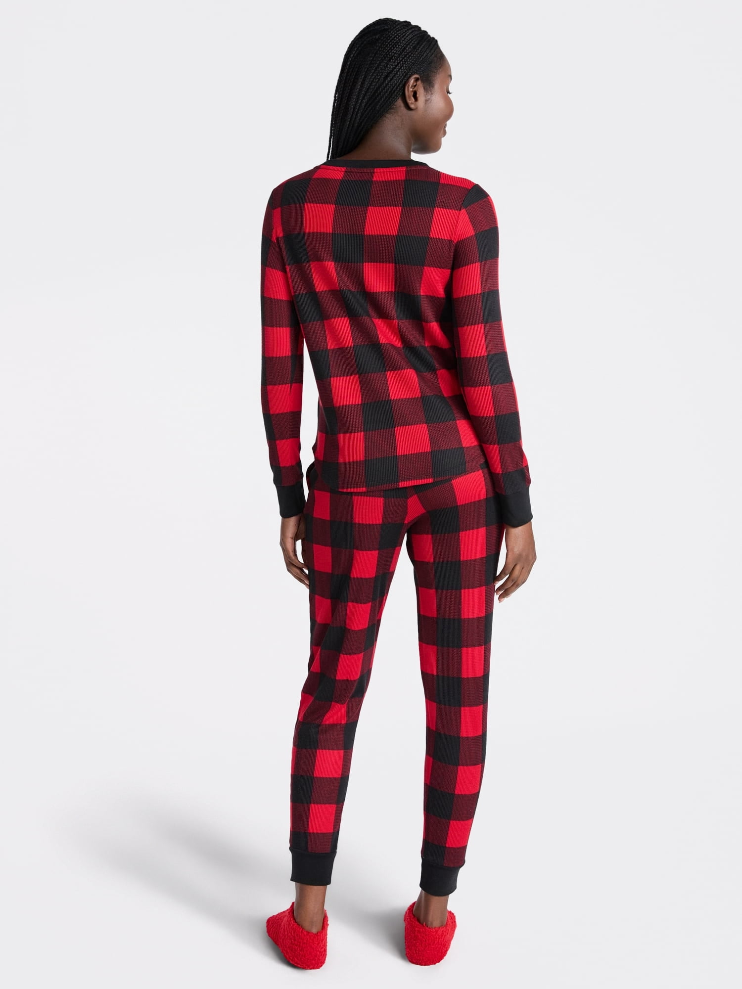 Joyspun Women's Waffle Long Sleeve Henley Sleep Top, Jogger, and Socks Pajama Set, 3-Piece, Sizes XS to 3X