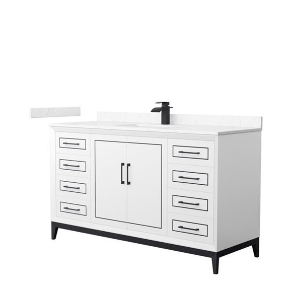 60 in. Marlena Single Bathroom Vanity with Carrara Cultured Marble Countertop, Undermount Square Sink & Matte Black Trim - White