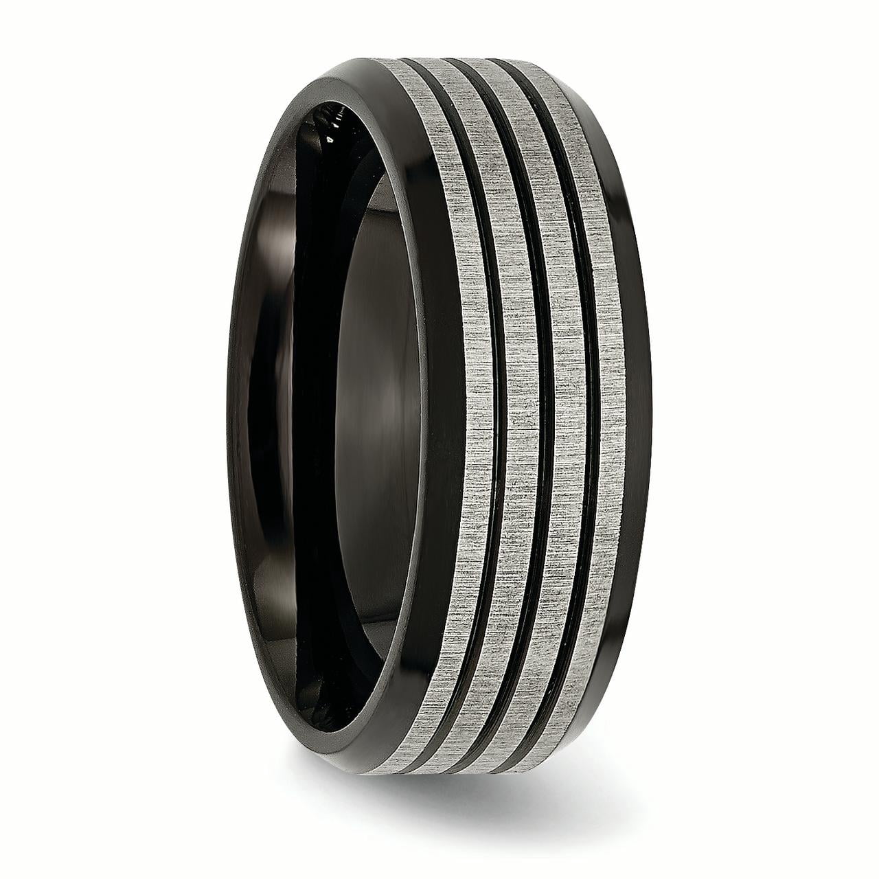 Titanium Striped 8mm Black IP-plated Brushed/Polished Band