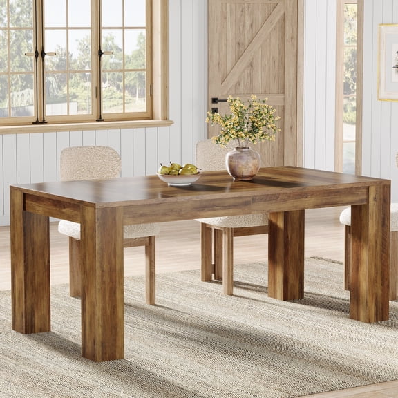 Finmind 63-Inch Farmhouse Dining Table for 4-6 People, Rustic Wooden Rectangular Kitchen Dinner Table with Sturdy Legs for Dining Room, Brown