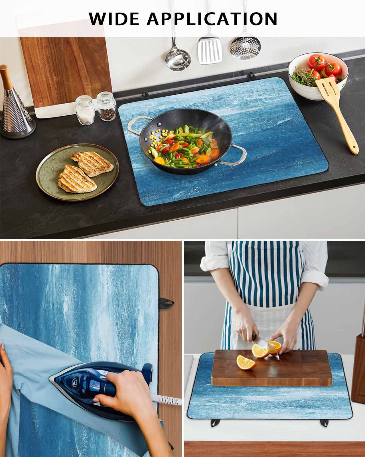 nqOlkjepod Large Induction Cooktop Protector Mat 36"x21", Blue Coastal Wave Stove Top Covers for Electric Stove, Modern Abstract Summer Ocean Stove Burner Cover Mats, Glass Top Stove Cover