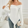 thumbnail image 6 of zaveiop Womens Cute Bow off Shoulder Knitted Sweater Shirt Tops Sexy Side Slit Pullover Trendy Y2k Aesthetic Clothes (White, L), 6 of 7