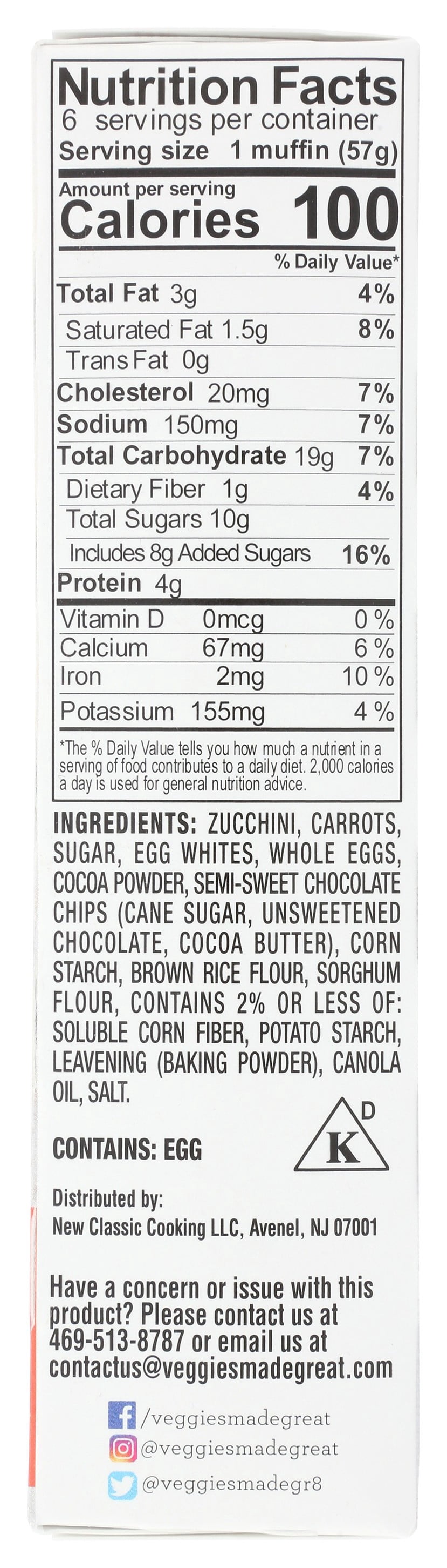 Veggies Made Great Double Chocolate Muffin, 12oz, 6ct Box (Frozen)