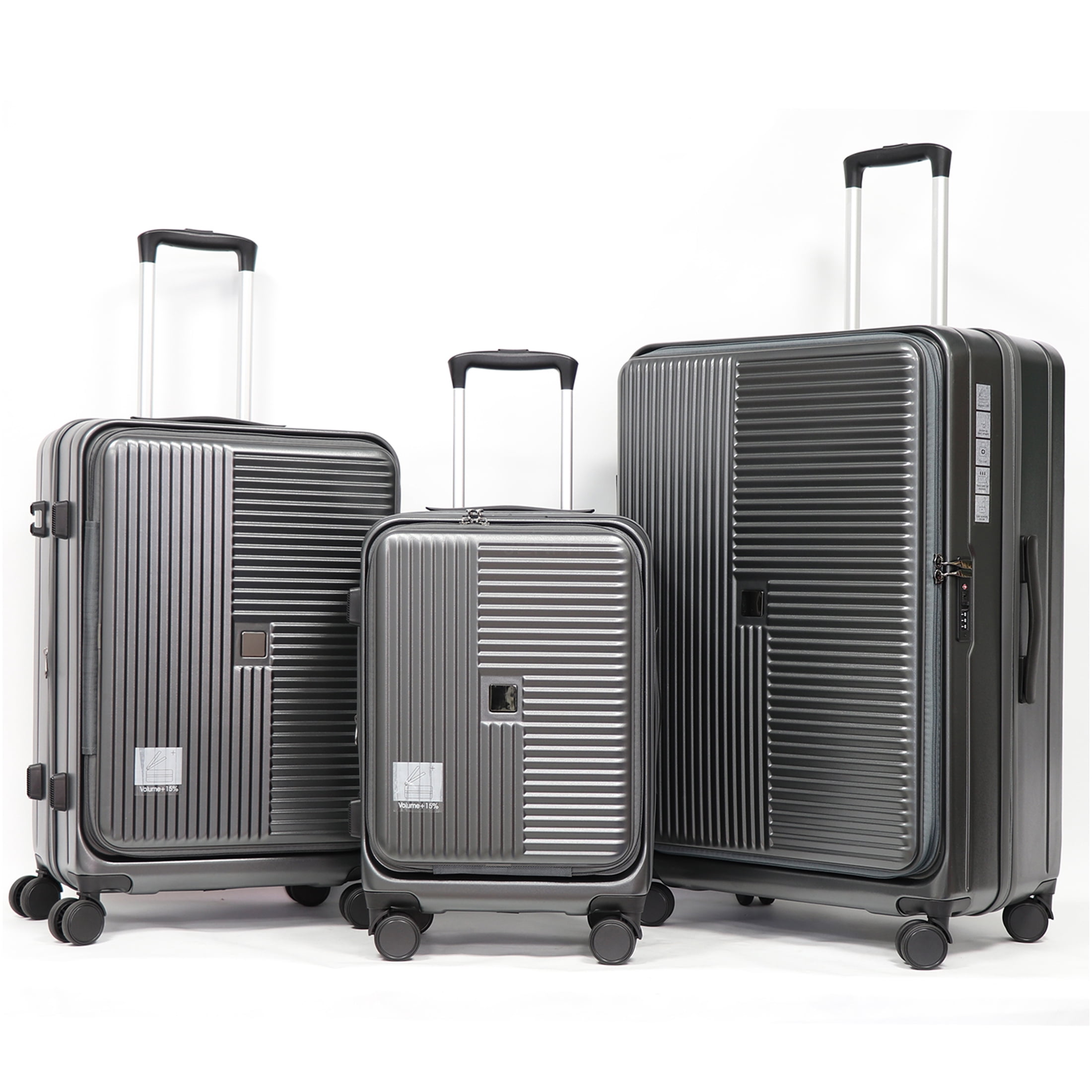 JERFIT 3-Piece Hardshell Luggage Set with TSA Lock, Expandable Suitcases & Front Opening for Easy Access in Cement Grey