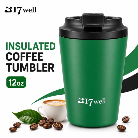 17Well 12oz Thermal Stainless Steel Insulated Coffee Tumbler, Vacuum Double‑Wall Travel Mug with Leak‑Proof Lid, BPA‑Free Reusable Cup for Coffee Tea Hot Cold Drinks