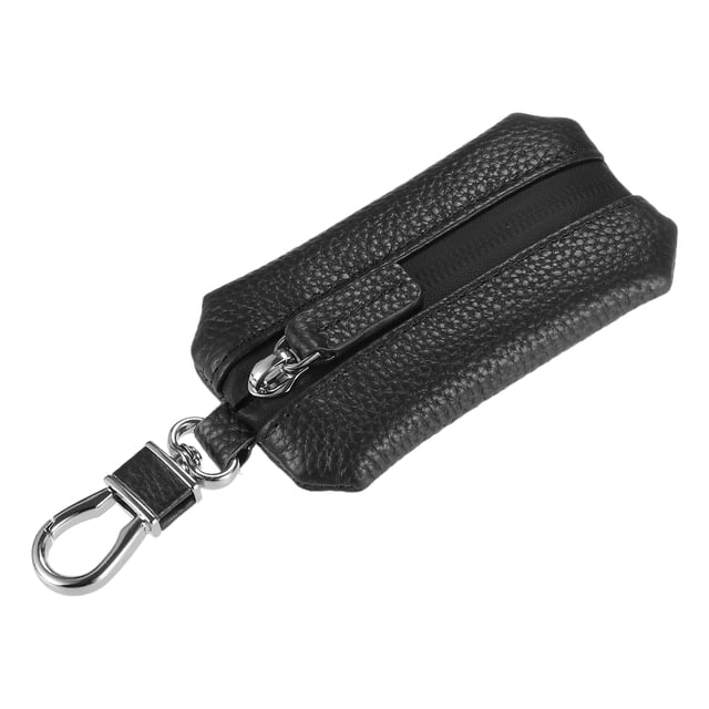 Funda para llave de coche Llavero para coche Soporte para llavero Gancho de metal y llavero Bolsa con cremallera para mando a distancia Negro