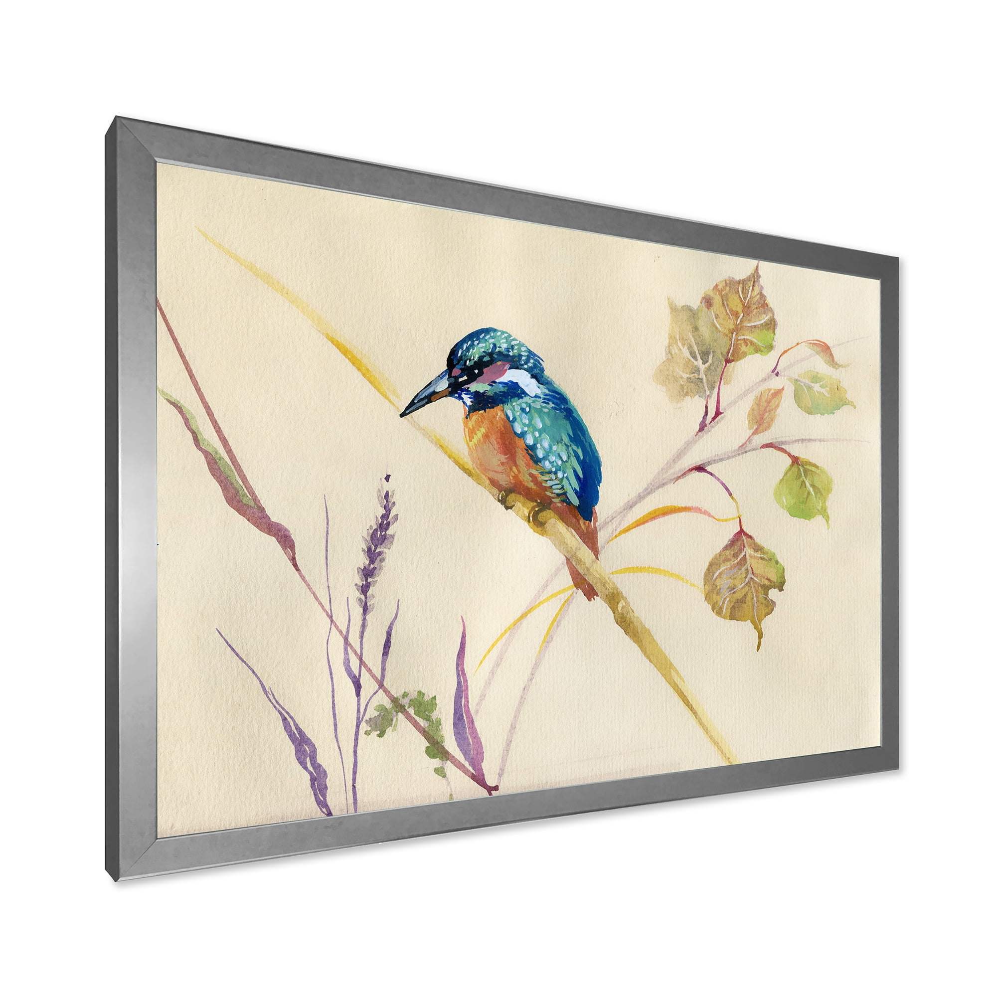 Designart 'Common Kingfisher Bird On Branch' Traditional Framed Art Print