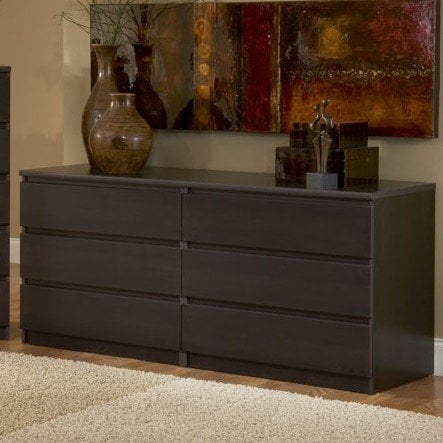 Modern Danish 6 Drawer Long Dresser Brown Espresso Chocolate