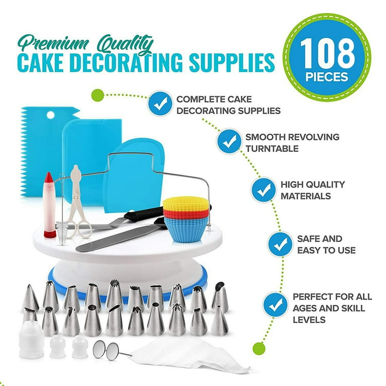 Uarter Cake Decorating Kit Supplies , 108 Pcs Cake Decorating Supplies Set  with Metal Cake Turntable Stand, 54 Pcs IcingTips for Beginners 