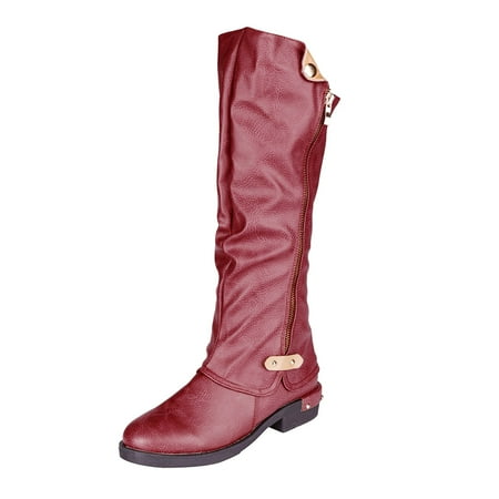 

iOPQO Women s Ankle Boots Women s Fashion Casual Warm Long Boots High Boots Low Heels Zipper Shoes Zip Winter High Boots Cavalier Red 40