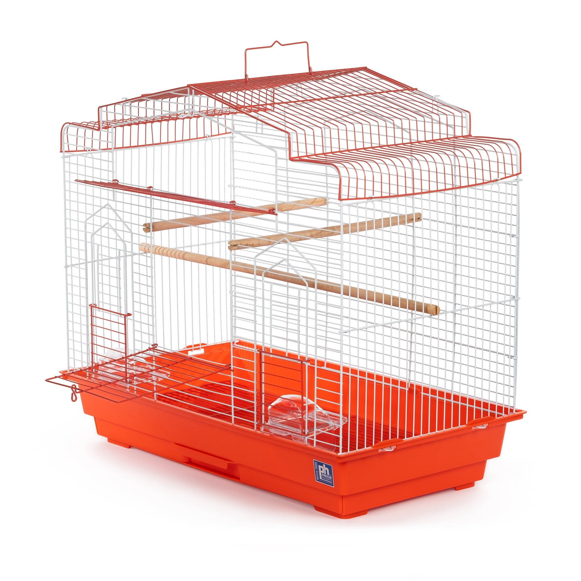 Prevue Pet Products Barn Style Bird Cage - Stand Alone Metal Bird Cage with Removable Tray, Wood Perches & Feeder Cups, Indoor Enclosure for Parakeets, Cockatiels, Finches & Small Birds - Red