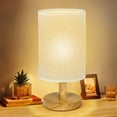 thumbnail image 6 of Bedside Table Lamp with USB Port - Boho Desk Lamp for Bedroom Wood 3 Way Dimmable Nightstand Lamp with Round Flaxen Fabric Shade for Living Room, Dorm, Home Office (LED Bulb Included), 6 of 8