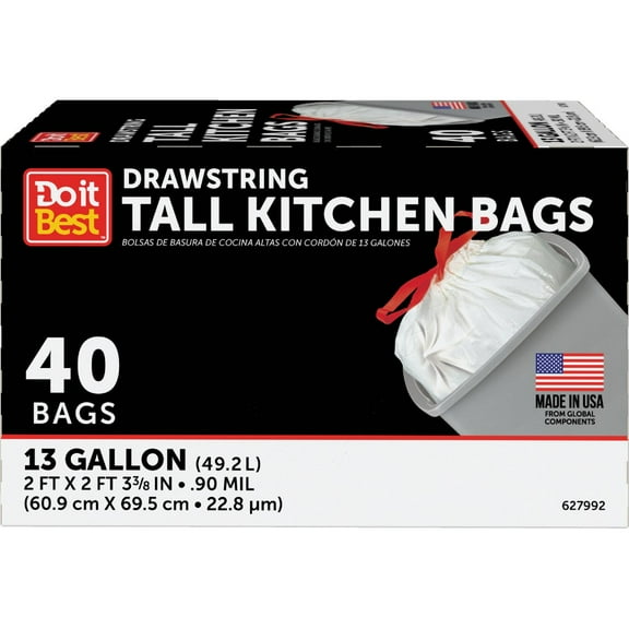 Do it Best 13 Gal. Tall Kitchen White Trash Bag (40-Count) 627992