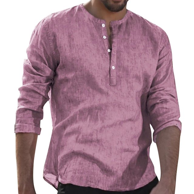Camisas Para Hombre Manga Corta Hombre Ropa de estilo casual Color sólido Cuello redondo Camisa de manga larga Primavera y otoño Hombre (Red, XL)