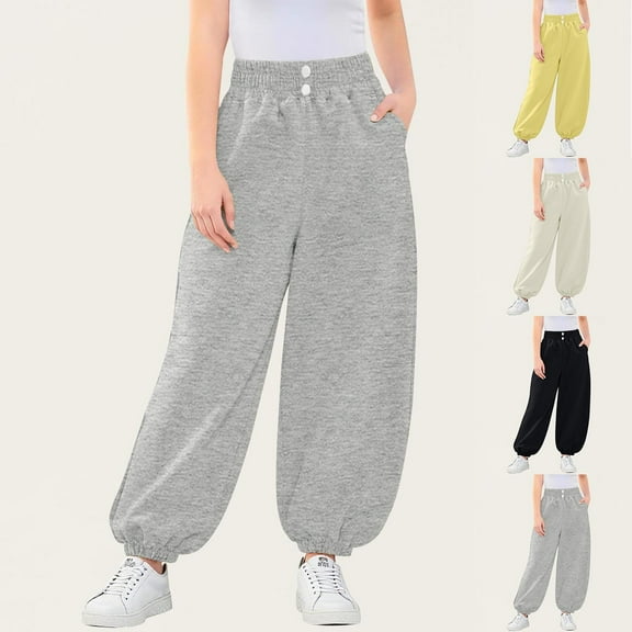 NAISIBABY Girls Sweatpants 12T, Baggy Fit Banded Waist with Pockets Casual Athletic Jogger Pants Gray