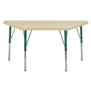 ECR4Kids 24in x 48in Trapezoid Everyday T-Mold Adjustable Activity Table Maple/Maple/Green - Standard Swivel