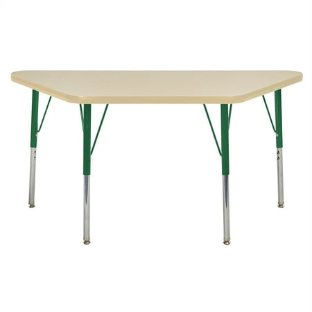 ECR4Kids 24in x 48in Trapezoid Everyday T-Mold Adjustable Activity Table Maple/Maple/Green - Standard Swivel