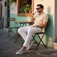 thumbnail image 5 of GINGTTO Men's White Linen-Blend Slim Fit Ankle Pants - Breathable Casual Trousers for Beach & Office, 5 of 5