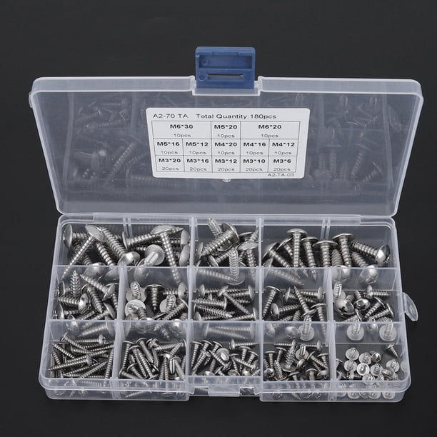 Kit de tornillos autorroscantes Jadeshay 180 piezas Acero inoxidable M3 M4 M5 M6