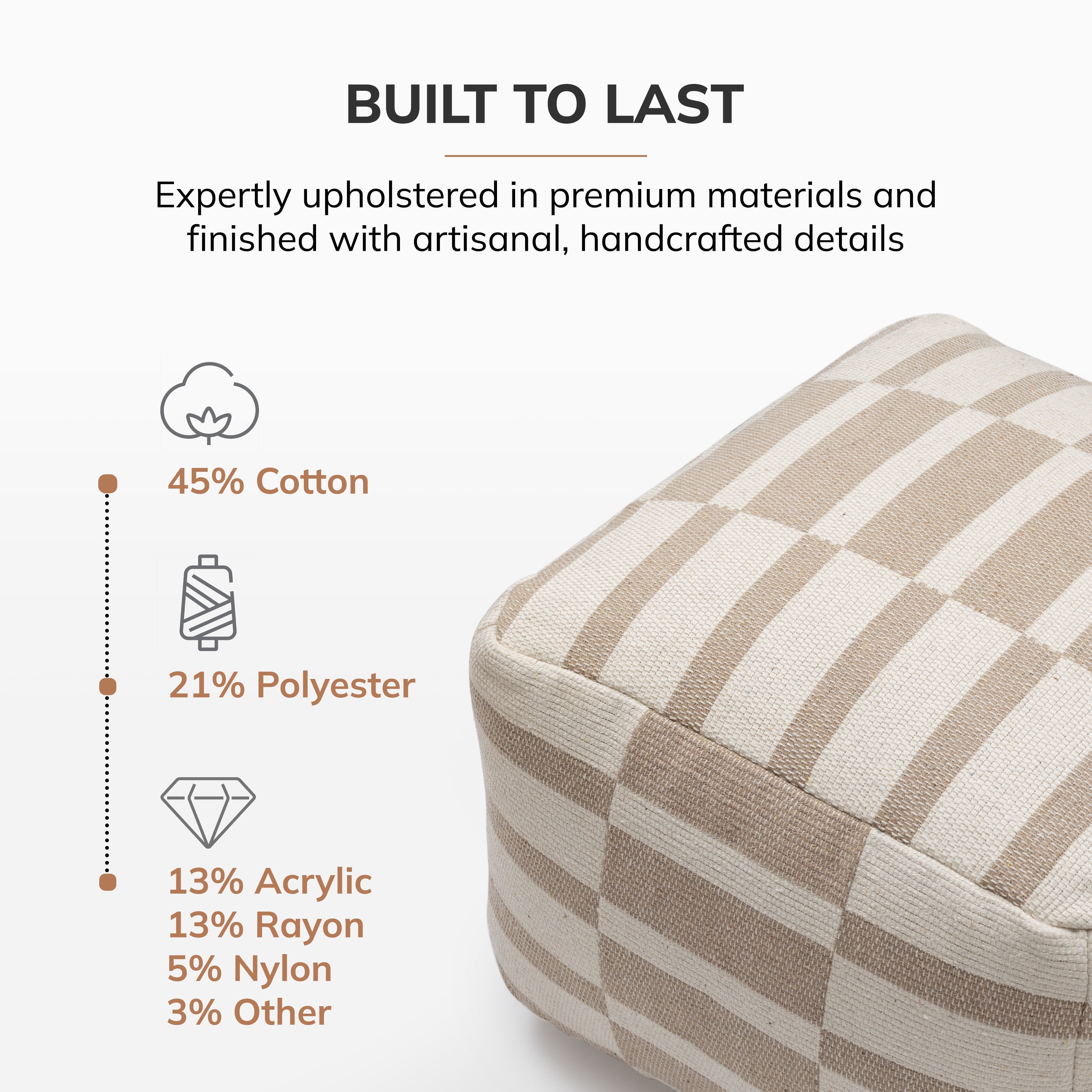 Anji Mountain Pouf Ottoman Foot Rest, Handmade Ottoman Pouf, Comfortable Foot Stool, Decorative Floor Seating for Living Room Decor, Bedroom & Home Décor Accent - Natural