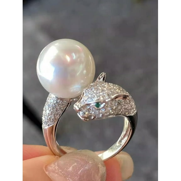 K-KED Gorgeous Huge AAA 10-11mm Real Natural South Sea White Round Pearl Ring 925s