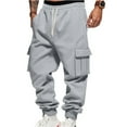 thumbnail image 2 of Cargo Sweatpants for Men Fleece Joggers Elastic Waist Drawstring with Multi Pockets, Baggy Warm Pants for Winter Workout & Lounge​ Light Gray S, 2 of 7