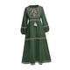 thumbnail image 3 of Vestido bohemio de manga larga para mujer, de viaje, de lino y algodón con bordados intensos, corte en a , Verde, 3 of 8
