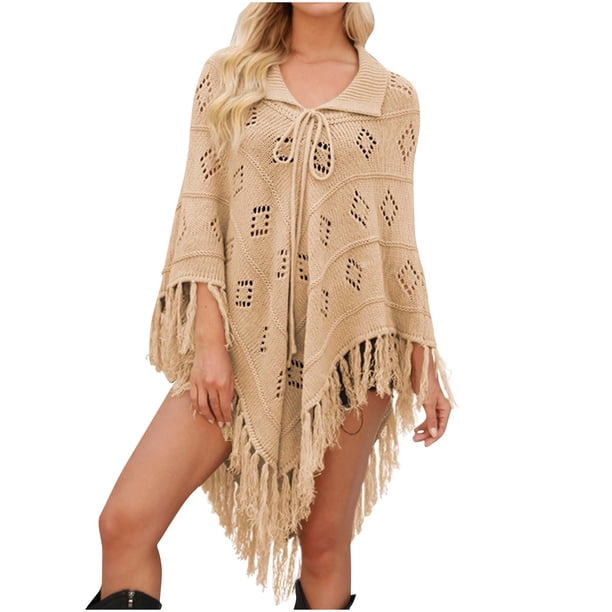 Suéter de Mujer Tops Moda Casual Primavera Verano Nuevo Versátil Lapel Tassel Pullover de Punto Top