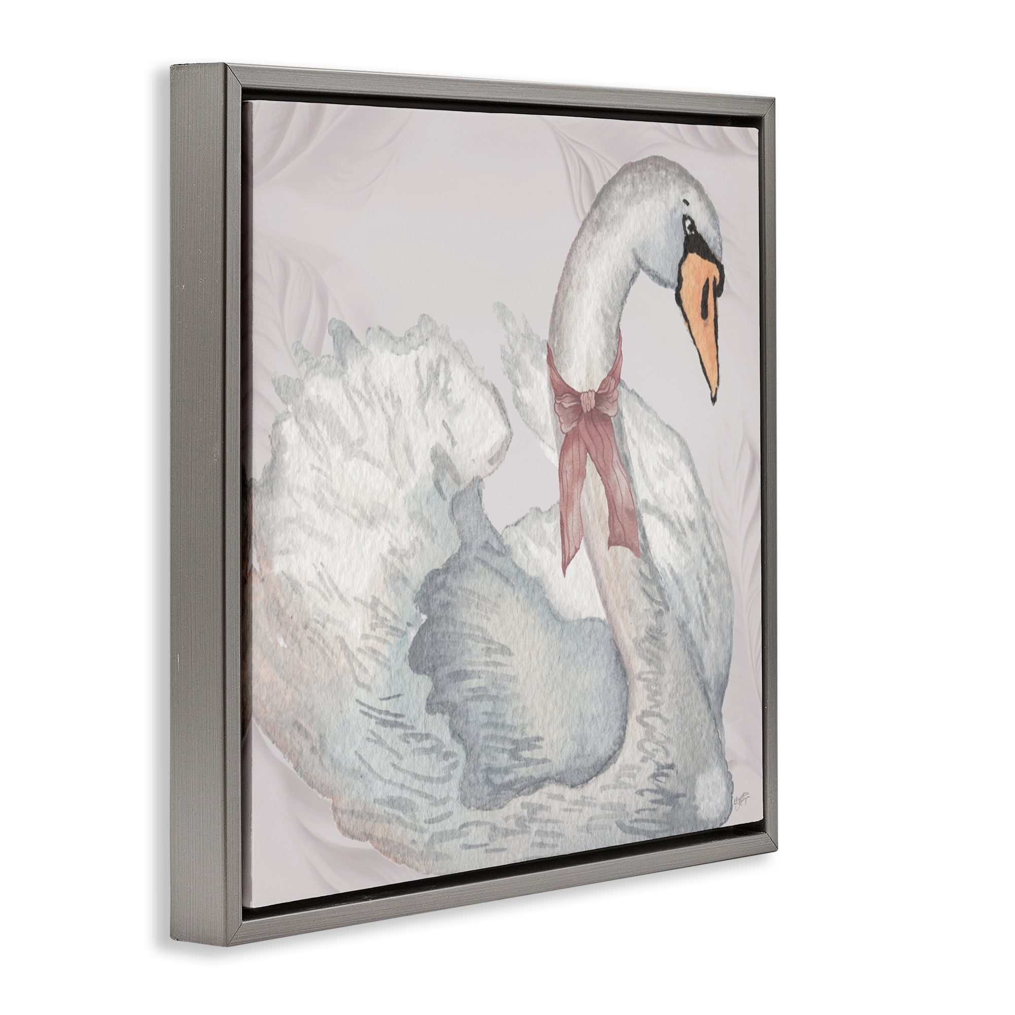 Stupell Industries Subdued Classic Swan Gray Framed Floater Canvas Wall Art, design by Elizabeth Medley