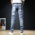 thumbnail image 3 of Pantalones vaqueros ajustados para hombre, pantalones vaqueros ajustados, pantalones elásticos recortados, bordados, corte ajustado, parche de tubo ajustado, otoño coreano 2024, 3 of 4