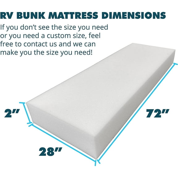2" x 28" x 72" High Density RV Bunk Mattress , Firm, , Premium Comfort, USA Made