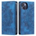thumbnail image 2 of Case for iPhone 13 Mini Wallet Case for Women Girls with Card Holder, Embossed Flower Pattern Magnetic Flip PU Leather Purse Shockproof Protective Phone Cover for iPhone 13 Mini, Blue, 2 of 10